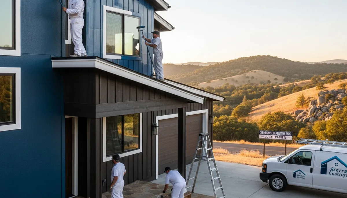 Professional house painters working on residential exterior in Fresno, CA