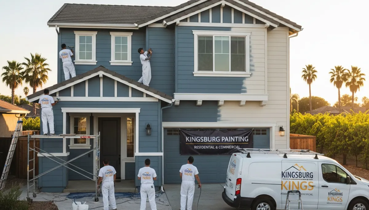 Professional house painters working on residential exterior in Fresno, CA