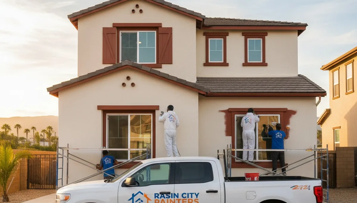 Professional house painters in Fresno CA applying fresh exterior paint to a residential home