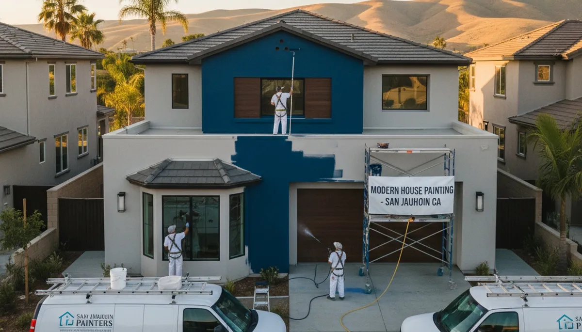 Professional house painters working on exterior home repainting in Fresno, CA