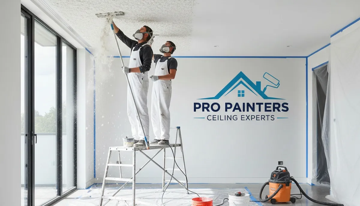 Professional popcorn ceiling removal by house painters in Fresno, CA for smooth modern ceilings